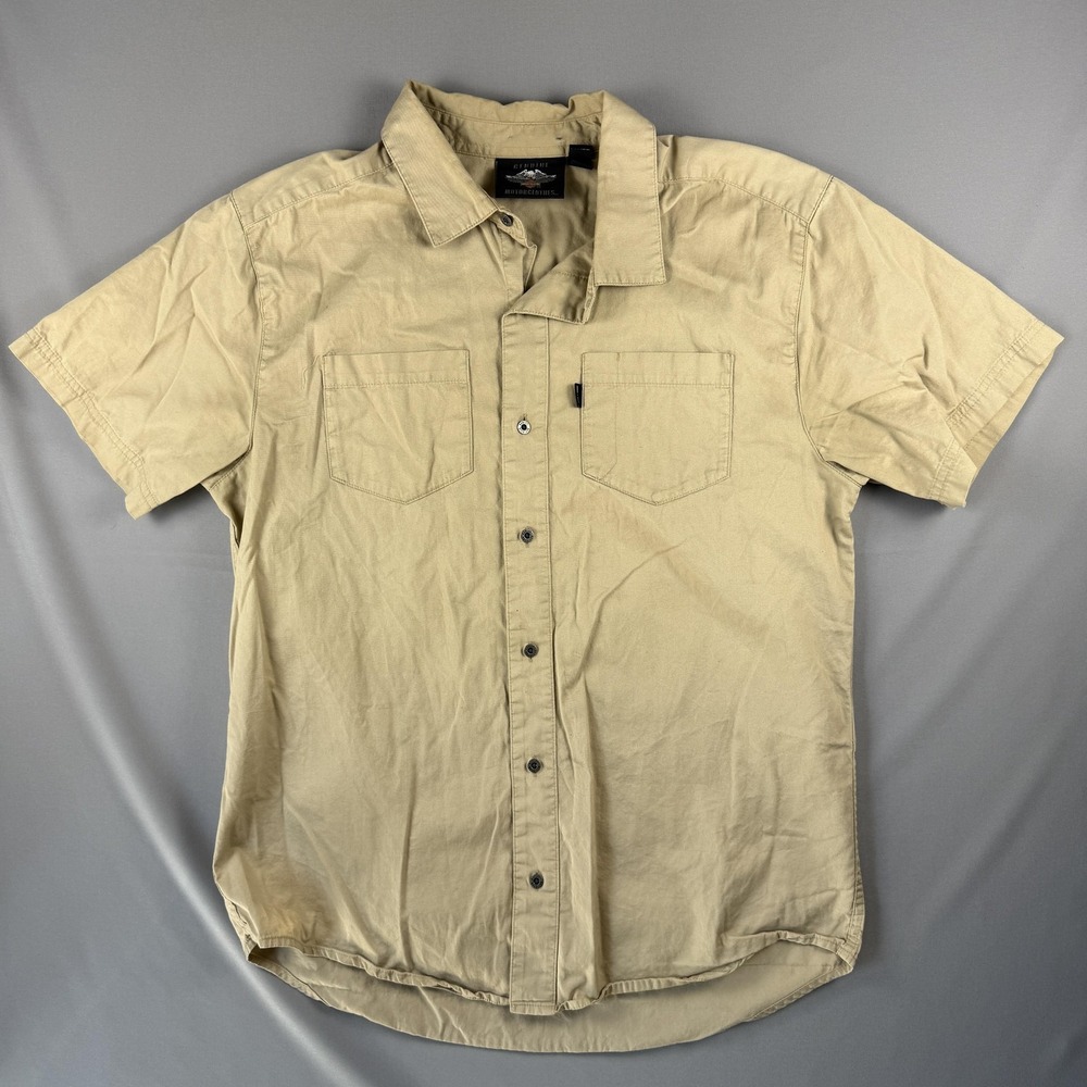 Harley-Davidson Shirt Mens Medium Beige Short Sleeve Button Up Motorcycle